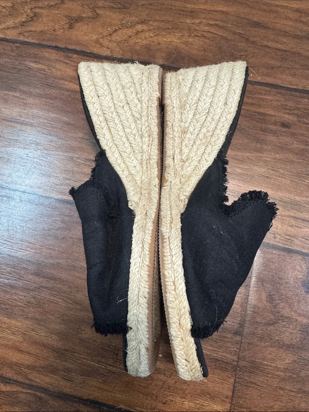 Lauren Ralph Lauren Carlynda Black Linen Espadrille Wedge Sandals 7.5 B